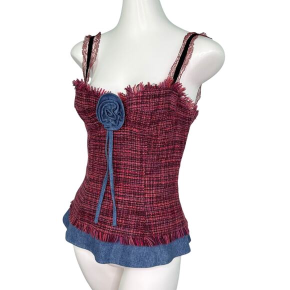 D&G Dolce & Gabbana Bustier Corset Top Wool Pink Multi-Color Tweed Flower Sz S - Picture 2 of 16